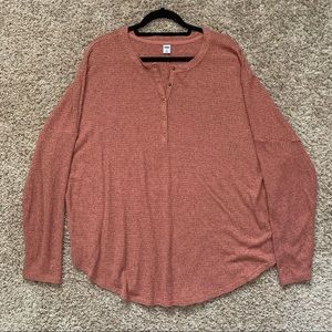Old Navy Coral Thermal-Knit Long-Sleeve Henley Tee